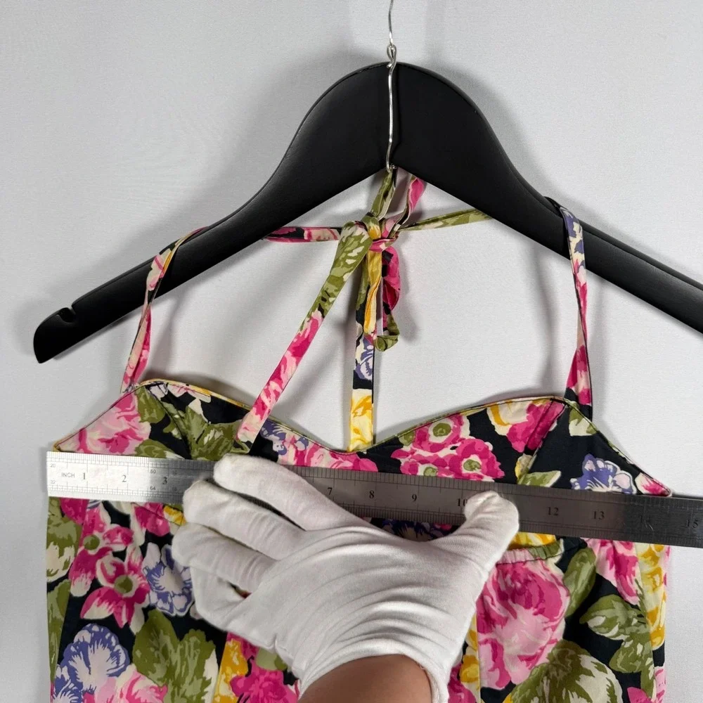 Moda International Floral Halter Dress Cotton Tiered Peplum Retro Y2K Vtg Size 6 - Picture 12 of 16